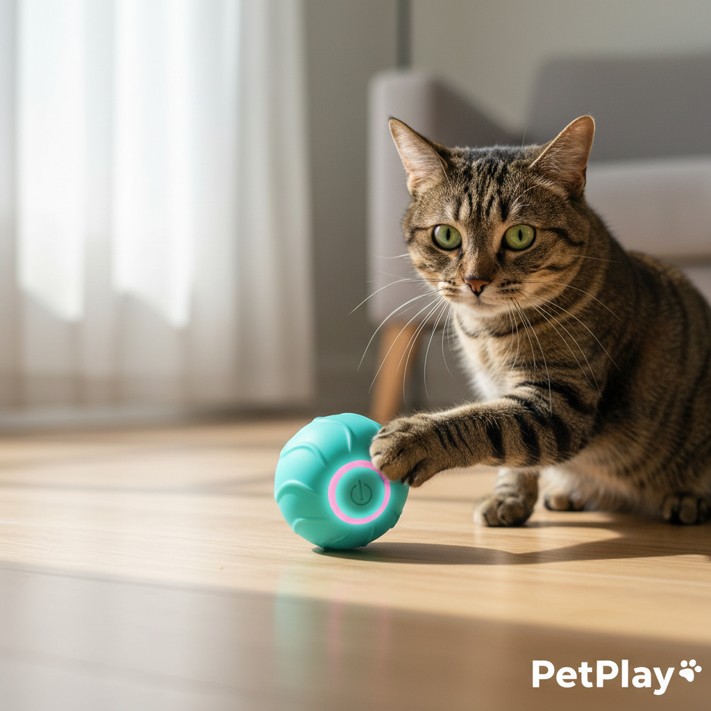 Gato a interagir com a Bola Inteligente PetPlay™ LED